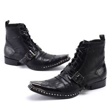 Nova Bota Masculina de Couro Tornozelo Botas Western Motociclista Bota Ponta Biqueira de Metal, usado comprar usado  Enviando para Brazil