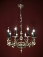LUSTRE ANTIGO DRAGÃO MÉDIO 8 LUZ FRANCÊS PRATA NÍQUEL LATÃO Ø 22" comprar usado  Enviando para Brazil