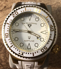 Relógio Swiss Legend Neptune WR100M tom branco e dourado coroa aparafusada nova bateria comprar usado  Enviando para Brazil