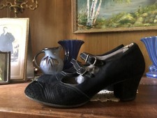 Sapatos vintage antigos 1930’s Art Deco preto camurça alça dupla peep toe tamanho 7 comprar usado  Enviando para Brazil