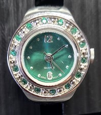 Vintage Birthstone Błyszczący pierścionek Zegarek Zielony Srebrny Zielony Tarcza Działa na sprzedaż  Wysyłka do Poland