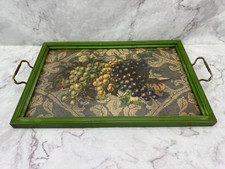 Bandeja de servir de madeira vintage manuseada com uvas em guardanapo e tampa de vidro comprar usado  Enviando para Brazil