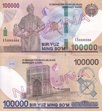 Uzbequistão 100000 Som 2019 ESPÉCIME AX 0000000 P 86 AUnc comprar usado  Enviando para Brazil