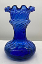 Vaso de vidro óptico torcido de vidro azul cobalto soprado à mão com borda de babados comprar usado  Enviando para Brazil