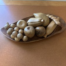 VINTAGE Meio Século Moderno ESCULPIDO À MÃO MADEIRA FRUTAS E TIGELA 8. Peças, usado comprar usado  Enviando para Brazil