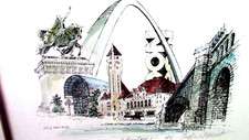 St. Louis Mo. Pin e tinta Leslie Faust e imagem original emoldurada e fosca comprar usado  Enviando para Brazil