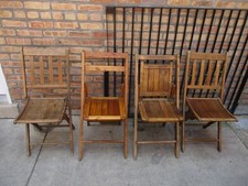Lote de 4 cadeiras de madeira vintage dobráveis FUNERAL/IGREJA para gramado ripas de madeira -FORTE-, usado comprar usado  Enviando para Brazil