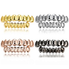 Usado, Chapeamento de boca banhado a ouro 18K GRILLZ dentes personalizados 8 parte superior inferior grade de prata coringa comprar usado  Enviando para Brazil