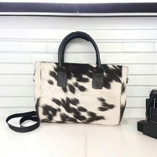 Bolsa tote feminina de couro bovino preta branca bolsa de mão de pele real bolsa de ombro comprar usado  Enviando para Brazil