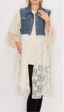 Camisa cardigã The Shabby Tree denim e renda boho chique colete ocidental tamanho P/M comprar usado  Enviando para Brazil