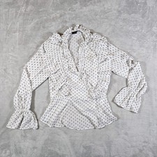 Blusa Rachel Zoe branca preta bolinhas escritório carreira babado gola V pequena, usado comprar usado  Enviando para Brazil