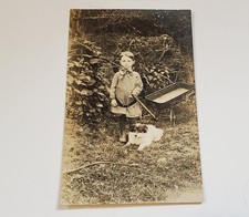 Antigo RPPC menino com gravata borboleta grande, vagão de brinquedo e cachorro fiel comprar usado Antigo RPPC menino com gravata borboleta grande, vagão de brinquedo e cachorro fiel comprar usado  Enviando para Brazil