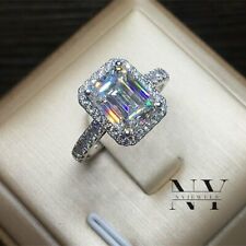 Usado, Sólido 14K Ouro Branco Moissanite Halo Anel de Noivado 3 Carat Corte Esmeralda comprar usado  Enviando para Brazil