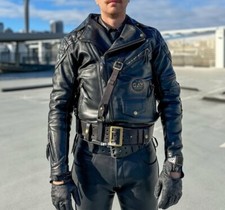 Jaqueta de couro real masculina couro bovino painéis acolchoados motociclistas gays jaquetas BLUF.., usado comprar usado  Enviando para Brazil