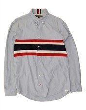 Camisa masculina ajuste regular TOMMY Hilfiger pequena azul colorblock algodão CJ02, usado comprar usado  Enviando para Brazil