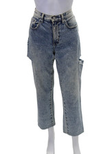 Jeans feminino pistola algodão desgastado lavado em pedra perna reta azul tamanho 24 comprar usado  Enviando para Brazil