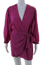 Mini vestido de festa feminino IRO gola V manga comprida envoltório seda rosa fúcsia tamanho 38 comprar usado  Enviando para Brazil