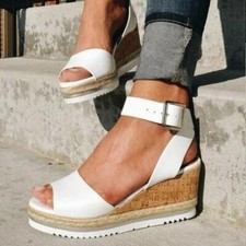 SANDÁLIAS FEMININAS DE VERÃO ESPADRILLE PLATAFORMA CUNHA MÉDIA ALTA TAMANHO, usado comprar usado  Enviando para Brazil