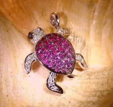 Pingente de berloque de tartaruga exclusivo de rubi simulado corte redondo 3 quilates folheado a ouro branco 14k comprar usado  Enviando para Brazil