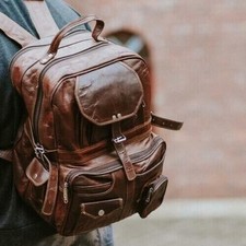 Usado, Mochila de couro unissex mochila marrom genuína bolsa de viagem feita à mão comprar usado Usado, Mochila de couro unissex mochila marrom genuína bolsa de viagem feita à mão comprar usado  Enviando para Brazil