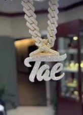Pingente de letra personalizado de moissanita real folheado a ouro amarelo 14K masculino corte redondo 3 quilates comprar usado  Enviando para Brazil