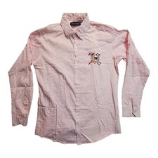 Camisa Tommy Hilfiger rosa branca listrada manga longa botão frontal bordada GG , usado comprar usado  Enviando para Brazil