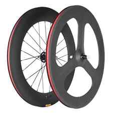 Conjunto de rodas 700c engrenagem fixa fibra de carbono bicicleta dianteira 3 raios traseira 88mm, usado comprar usado  Enviando para Brazil