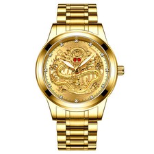 Usado, Relógio de pulso masculino de luxo empresarial ouro dragão quartzo luminoso aço inoxidável comprar usado  Enviando para Brazil