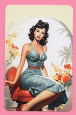 linda senhora estilo pin up em cadeira retrô, CARTÃO DE TROCA ÚNICO, comprar usado  Enviando para Brazil