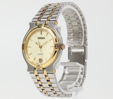 [Perto de ESTADO PERFEITO] GUCCI 9000M 32mm mostrador off white ouro prata dois tons Qz relógio feminino comprar usado  Enviando para Brazil