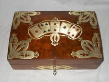 CAIXA DE JOGOS DE CARTAS FINA ANTIGA VITORIANA c1860 BURR LATÃO NOGUEIRA MONTADA comprar usado  Enviando para Brazil