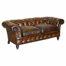 ALMOFADAS CHEIAS DE PENAS ANTIGAS VITORIANAS CHESTERFIELD COURO MARROM TUFADO, usado comprar usado  Enviando para Brazil