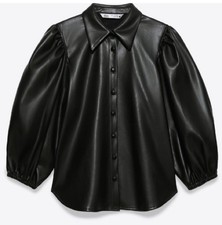 Blusa Zara feminina preta de couro sintético manga folhada botão para baixo tamanho. GG comprar usado  Enviando para Brazil