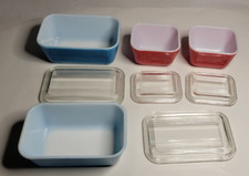 Conjunto de geladeira vintage PYREX cores primárias vermelho azul com tampas 501 502B comprar usado  Enviando para Brazil