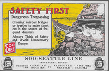 Cartão postal publicitário/invasão perigosa Soo Line Railroad/Safety First, usado comprar usado  Enviando para Brazil