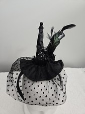 Fantasia gótica chapéu bruxa negra com véu de rede de penas enfeitado , usado comprar usado  Enviando para Brazil