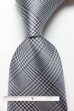 Corbata clásica a cuadros gris blanco JACQUARD TEJIDA 100 % seda para hombre segunda mano  Embacar hacia Mexico