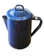 Cafeteira esmaltada salpicada azul e branca vintage acampamento articulado, usado comprar usado  Enviando para Brazil