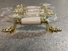 Usado, Lote 4 puxadores de gaveta porcelana cerâmica branca latão fazenda 5" múltiplas comprar usado  Enviando para Brazil