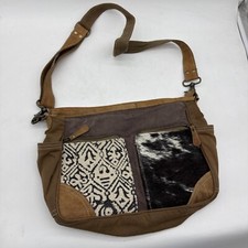 Bolso bandolera grande de cuero marrón Myra para peinar y alfombra azteca segunda mano  Embacar hacia Mexico
