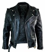 Usado, Jaqueta de couro masculina motocicleta pele de búfalo genuína estilo Brando preta motociclista comprar usado  Enviando para Brazil
