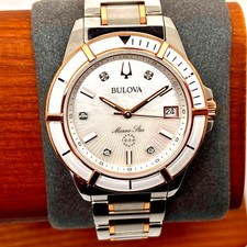 Relógio feminino Bulova Marine Star 98P187 diamante dois tons 34mm NOVA BATERIA comprar usado  Enviando para Brazil