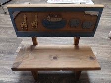 Banco de madeira vintage Arca de Noé brinquedo infantil display feito à mão 19x13x6,5, usado comprar usado  Enviando para Brazil