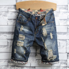 Shorts jeans streetwear masculino novo verão 2023 vintage rasgado furo slim comprar usado  Enviando para Brazil