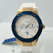 Relógio feminino GUESS ouro rosa aço inoxidável pulseira branca silicone 39 mm U0564L1 comprar usado  Enviando para Brazil