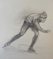 Lithographie années 50 "Hockeyeur " patins à glace comprar usado  Enviando para Brazil