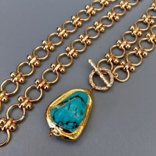 Gargantilhas de corrente folheadas a ouro colar pingente azul turquesa joias de designer comprar usado  Enviando para Brazil
