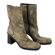 Botas de salto BASS AIME couro padrão pele de cobra lateral 3" zíper EUA tamanho 6,5M, usado comprar usado  Enviando para Brazil