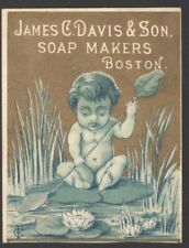 JAMES DAVIS & SON SOAP MAKERS BOSTON Victorian TradeCard Child Lily on Pad Boat, usado comprar usado  Enviando para Brazil