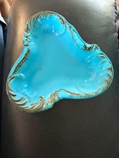 Antigo prato bandeja pino vaidade vitoriano vidro opala leite azul Dithridge & Co comprar usado  Enviando para Brazil